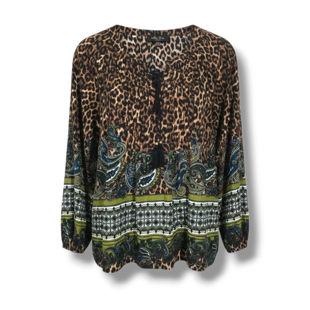 Melissa Paige Women’s petite Boho Mixed-Print Peasant Top – Gently Used - PM